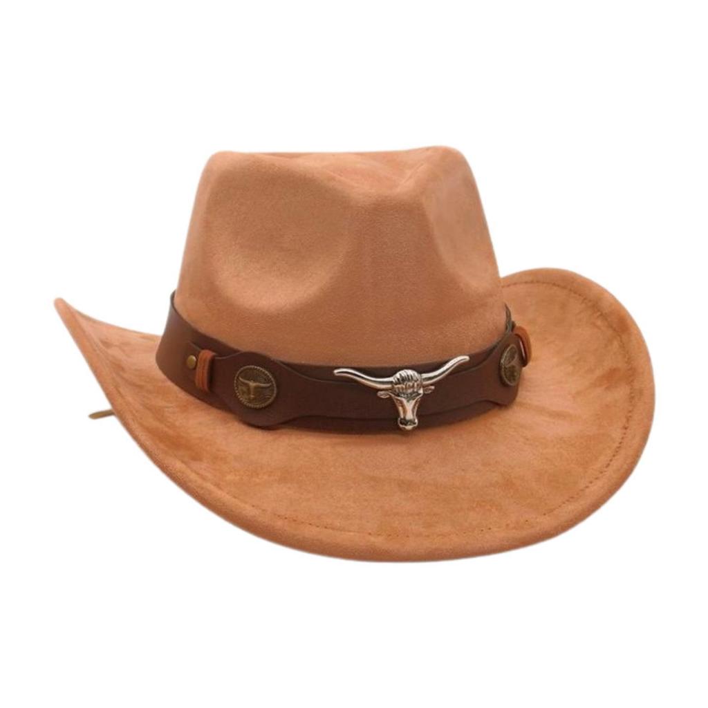 Ethnic Style Western Cowboy Hat Stage Jazz Hat Brown Ox Head Suede Top Hat