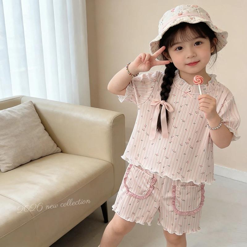 Summer Kids Cute Short Sleeve T Shirt Set With Ruffled Hem Shorts Two Piece Outfit For Girls And Boys Fashionable Casual Wear