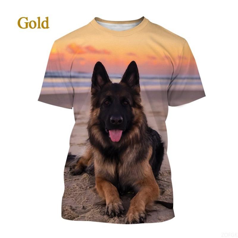 Unisex Fun Dog 3D Printed Cute T-shirt Summer German Shepherd Pattern Round Neck Short Sleeve Top
