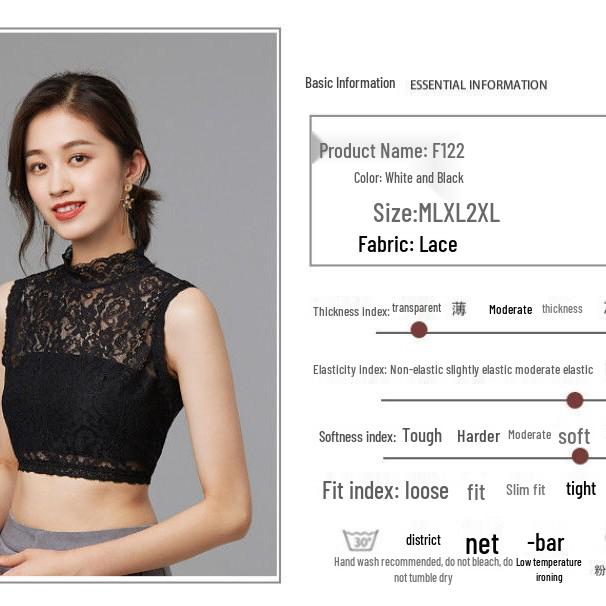 Dámský krajkový svetr s vysokým límcem, odnímatelným límcem, bez rukávů, základní vrstva, doplněk