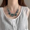 Blue Crystal Flower Necklace, Cool Tone Heavy Design Evening Dress Clavicle Chain
