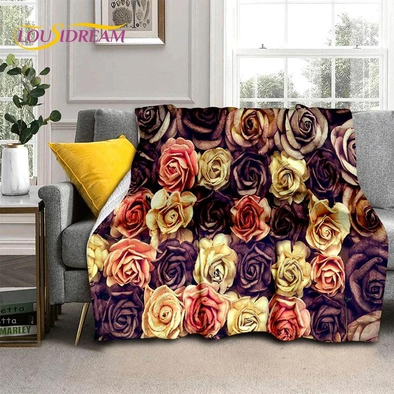 3D Rose Flowers Nordic Romantic Soft Flannel Blanket for Beds Bedroom Sofa Picnic,Throw Blanket for Cover Outdoors Leisure Gift