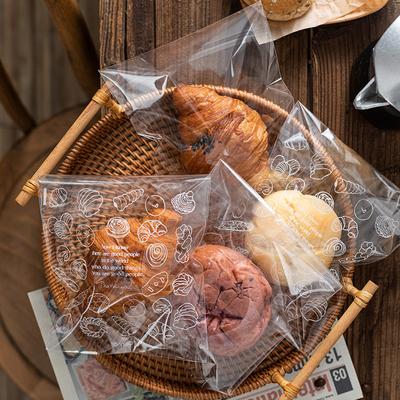 100 Stück transparente bedruckte selbstklebende Gebäck-/Brottüten, Süßigkeiten-/Brot-Geschenkverpackungen, selbstdichtende Beutel für Partys und Geburtstage