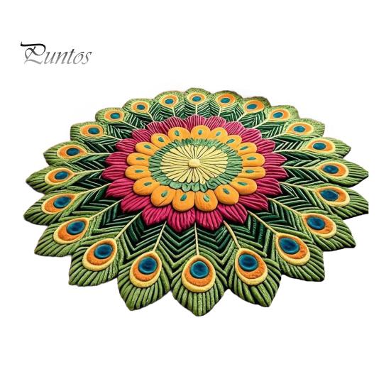 Bedroom Floor Mat Peacock Feathers Area Rug Round Feather Flower Non-Slip Living Room Decorative for Dining