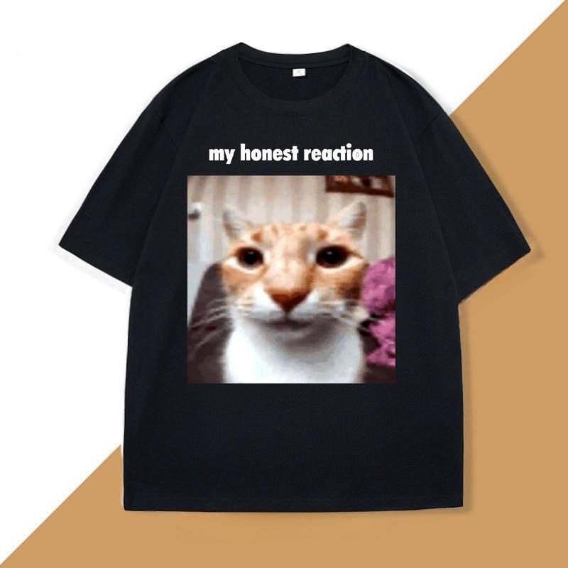 My Honest Reaction T-shirts Funny Cat Meme Graphic T Shirts Men Women Cotton Fashion Summer Tshirt Loose Oversized Cotton Tees S разноцветный