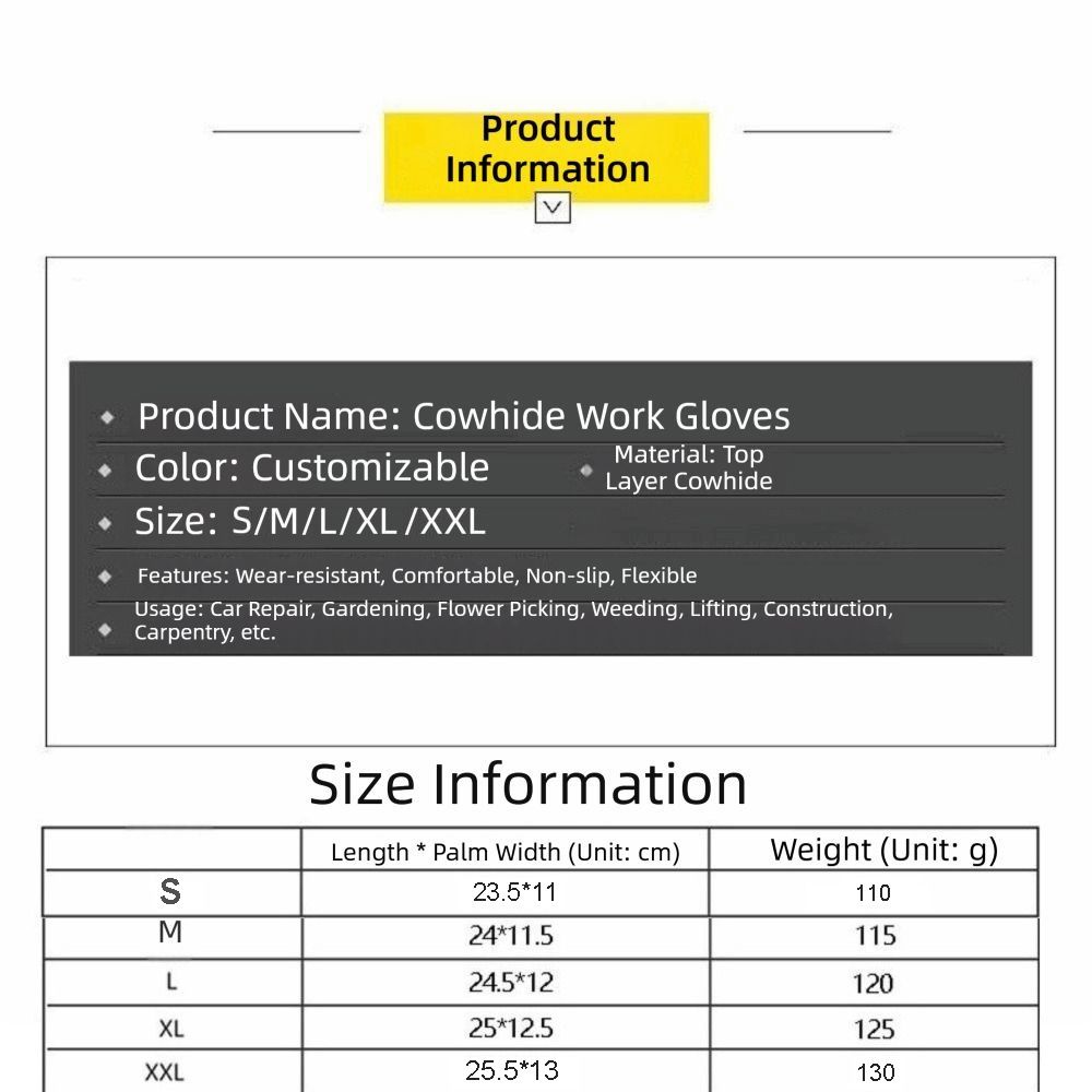 1 Pair Brown Color Work Gloves Premium Cowhide Leather Gloves Riding Gloves  Outdoor Biker