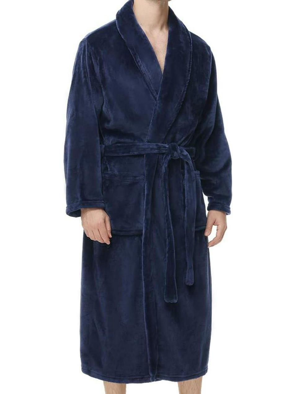 

Мужской фланелевый халат с капюшоном большого размера, очень длинный и утолщенный L/XL