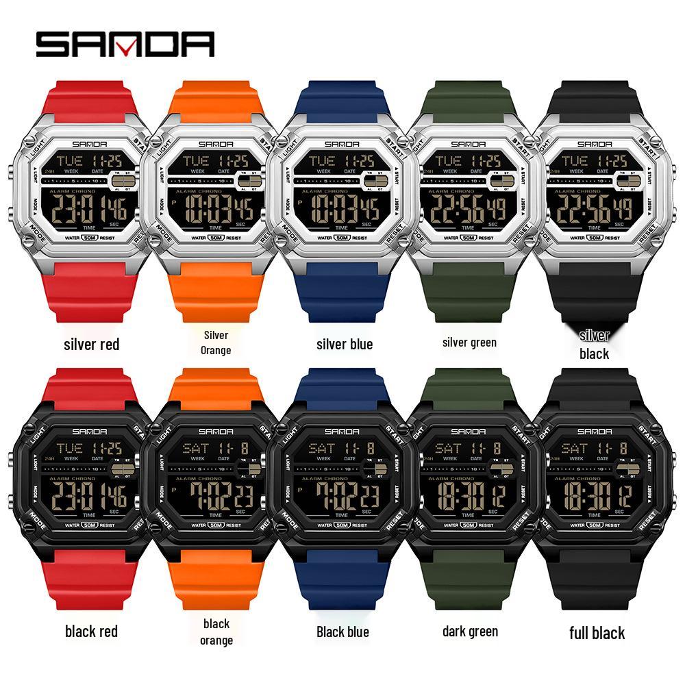 Sanda Men's Multifunctional Waterproof Electronic Watch with Luminous Display and Sports Stopwatch