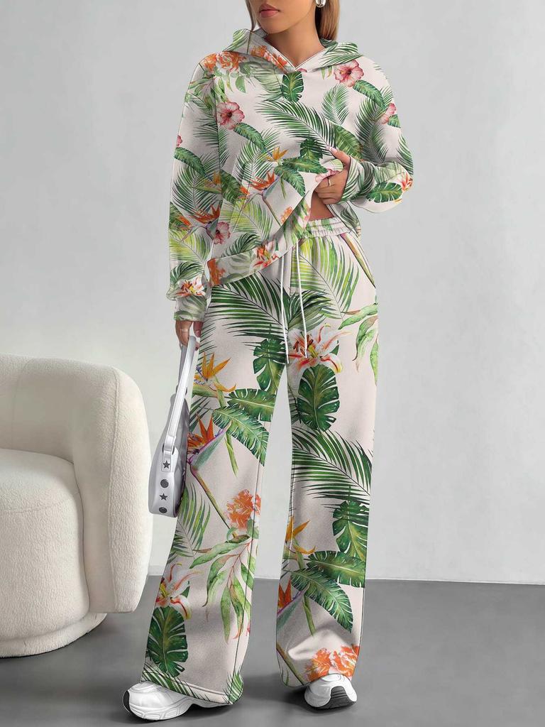 European And American Autumn And Winter Casual Long-Sleeved Suit Women'S Hooded Sweater Trousers Two-Piece Set Retro Elements