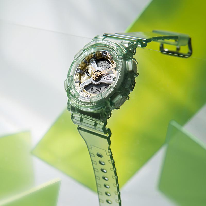 Casio LCD/Pointer Dual Display Series Fashionable Sports Watch Dual Display Waterproof Ice Crystal Green Quartz Movement Resin Strap GMA-S110GS-3APR