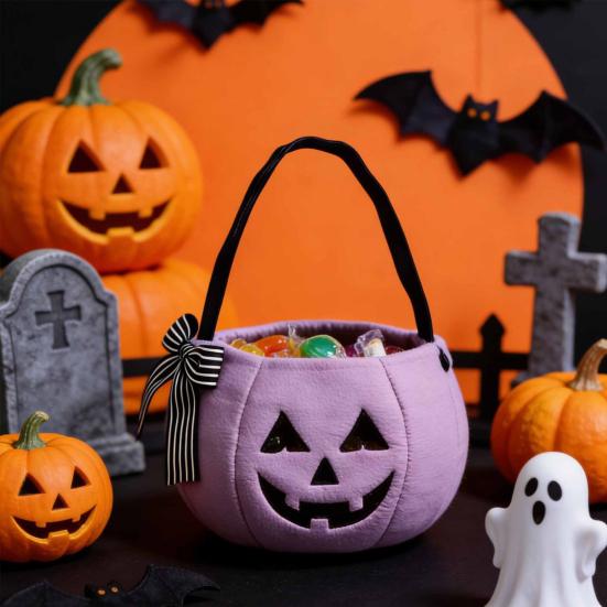Durable Candy Storage Bag Halloween Pumpkin for Kids, Trick or Treat Tote Eye-catching with Handle, Reusable Snack Bucket Party Favors