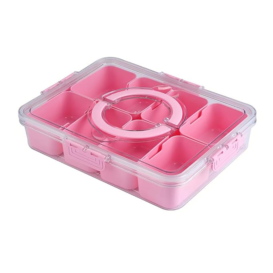 

Snackle Box Container, 8 Compartment Divided Serving Tray with Lid and Handle, Snack Box Container for Candy, Fruit and Snacks розовый