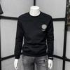Printed Long Sleeve Casual Sweatshirt for Men, Round Neck Loose Fit Base Shirt, Chic Hong Kong Style Trend
