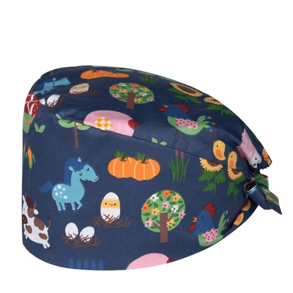 Unisex Cartoon Printing Scrub Cap Adjustable Buckle Print Design Lab Scrub Hat Breathable Soft Pure Healthcare Hats Pet Hospital