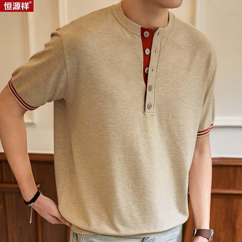 

Hengyuanxiang Men s Color Block Knit Short Sleeve T-Shirt L