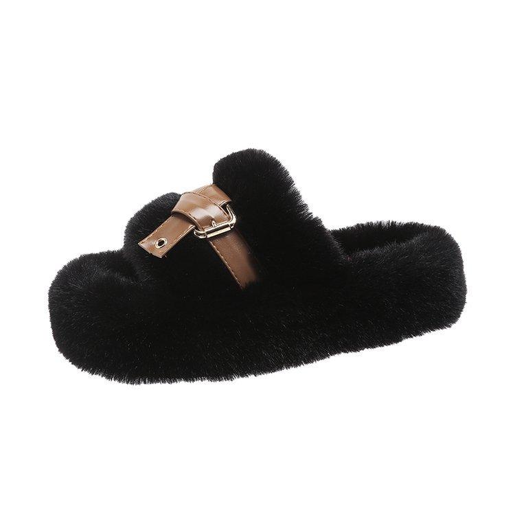 Fashion High-end Fluffy Shoes for Women's Outer Wear 2025 Spring and Autumn New Women's Belt Buckle Thick-soled Lazy Slippers for Women