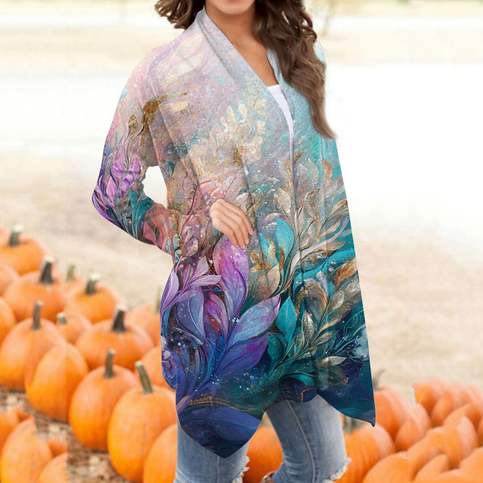 

Женский модный повседневный кардиган средней длины с ретро-принтом L циан