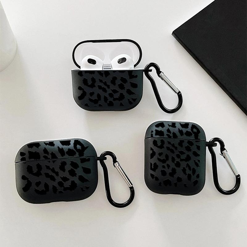 Black Leopard Print Earphone Case for Airpods Pro 3/Pro 2/Pro Silicone Protective Cover for Apple Airpods 4 3 1/2 -drop Case
