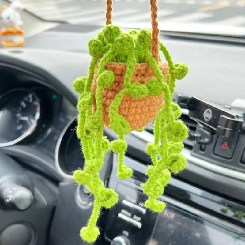 Hand Woven Plant Baskets Car Decor Yarn Hooks Woven Plants Potted Plants Car Pendants Cute Car Interiors Kawaii Room Decoration
