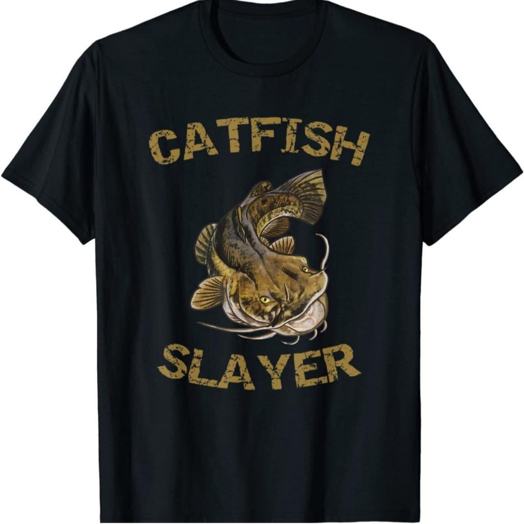 Catfish Slayer Fisherman Fishing TShirt 100 Cotton ONeck Short Sleeve Summer Casual Mens Tshirt Streetwear
