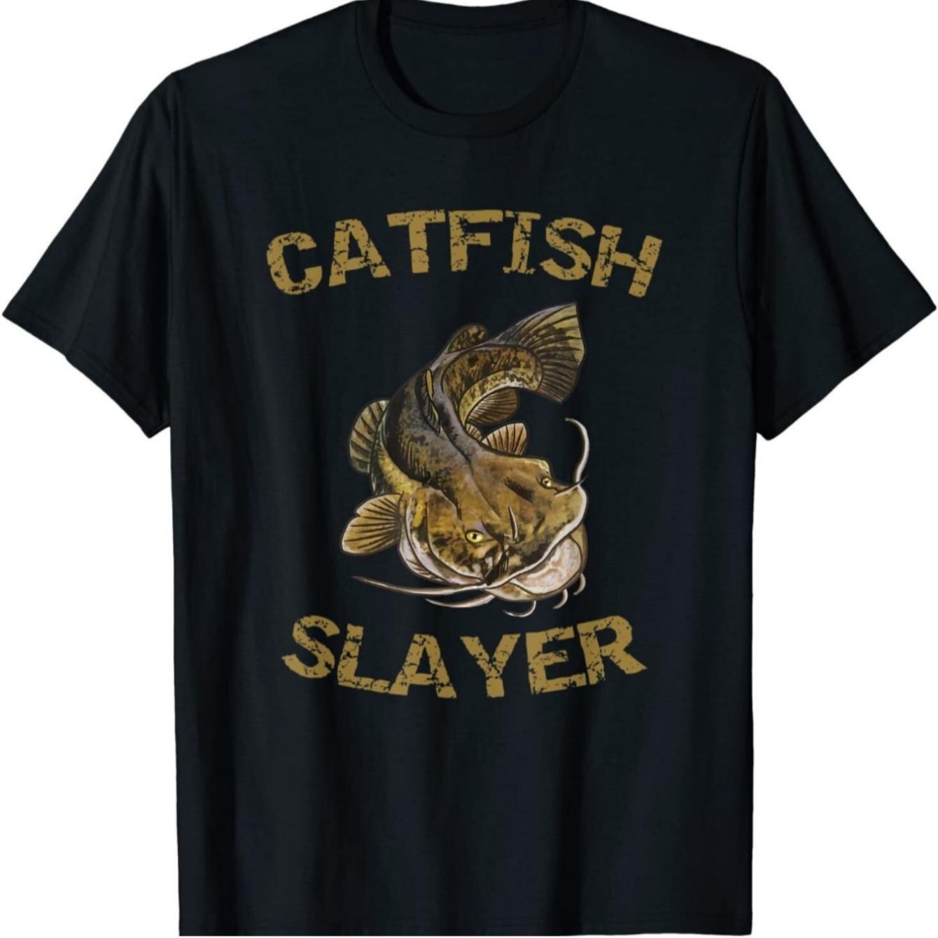 Catfish Slayer Fisherman Fishing TShirt 100 Cotton ONeck Short Sleeve Summer Casual Mens Tshirt Streetwear S