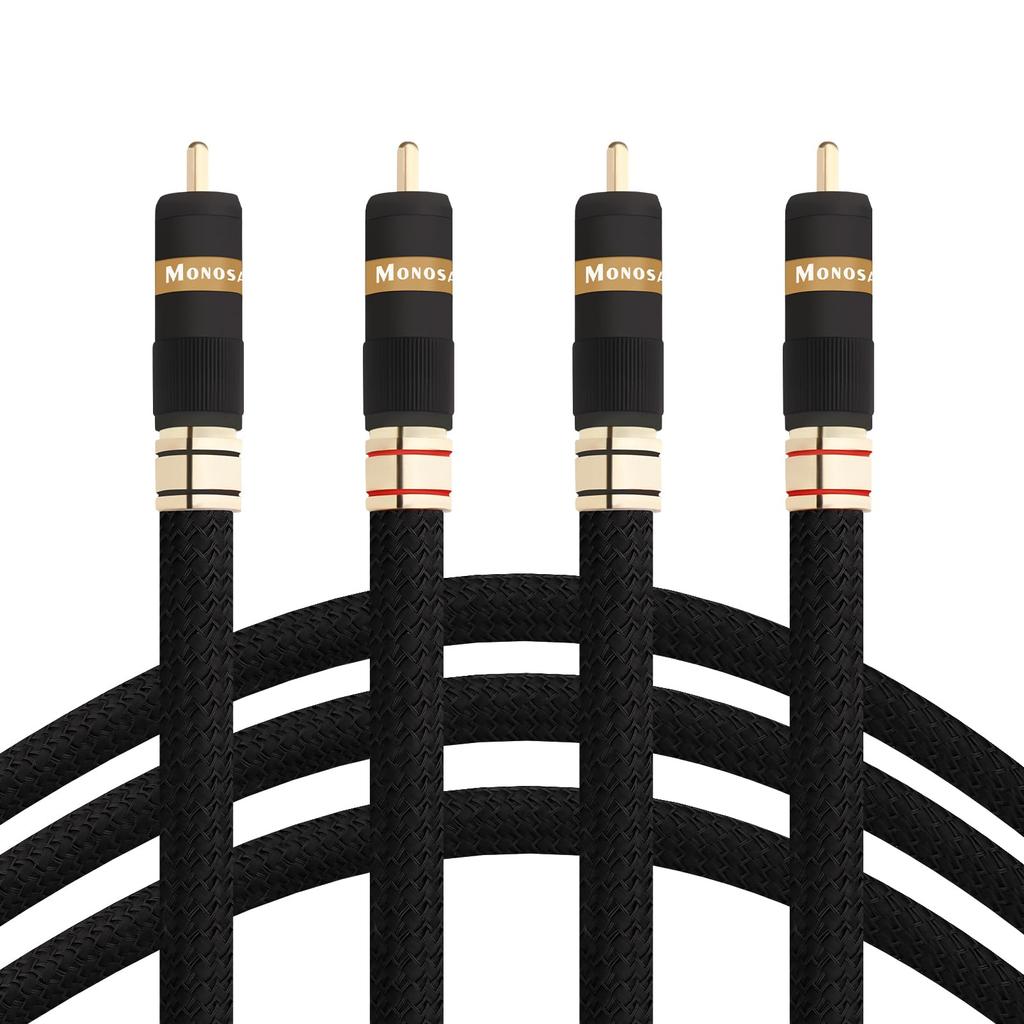 Monosaudio RCA Audio Cable, HiFi RCA Male to RCA Male Stereo Converter Cable, OFC Audio Signal Cable, 24k Gold-Plated Pure Copper Connectors, Nylon