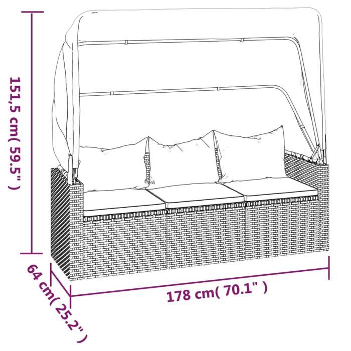 VidaXL 3-seater Garden Sofa with Roof and Footrest Grey 362335