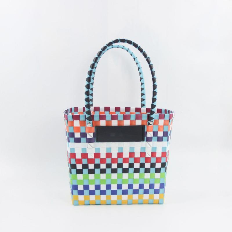 Color Hand Basket Woven Bag Plastic Vegetable Basket Large Capacity Beach Vacation Bag Hand Bag Large Capacity Storage