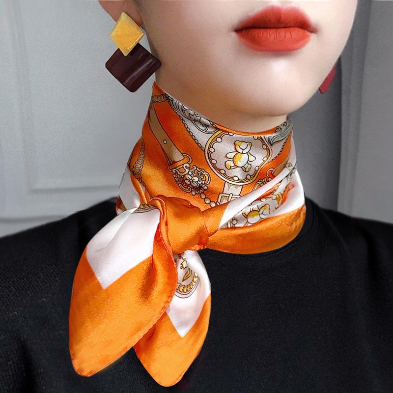 Seidenschal Damen Herbst und Winter Senior-Gefühl High-End Damen Winter vielseitiger Schal orange neuer Schal kleines quadratisches Tuch