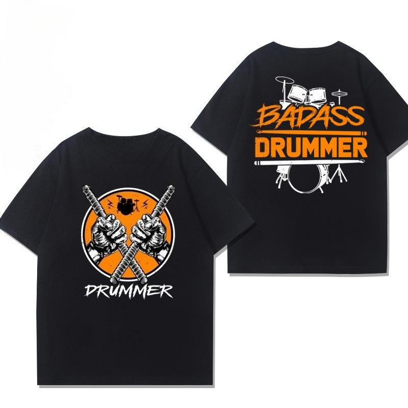 2025 Summer New Rock Drum Guitar and Instrument Printed Graphic T-shirts for Men and Women Short-sleeved T-shirts Streetwear