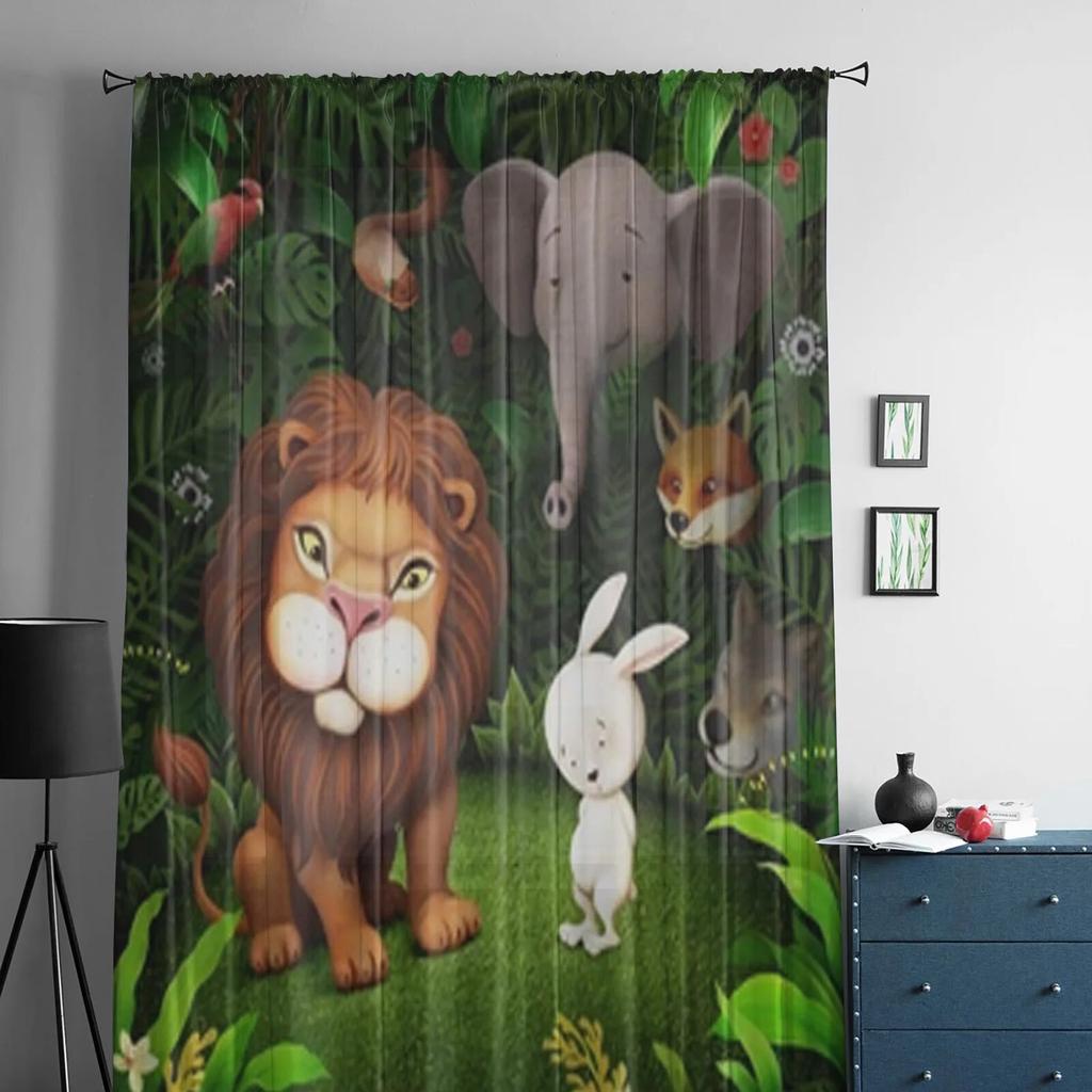 Lion In The Jungle Sheer Window Curtains For Living Room Bedroom Modern Voile Tulle Curtains Fabric Drapes For Kitchen