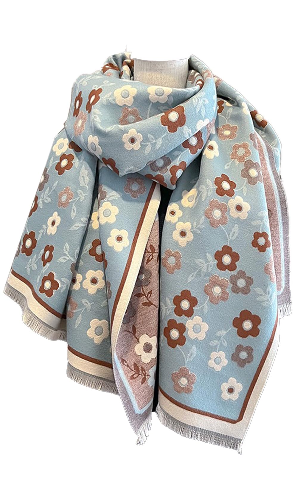 

Stylish Large Neck Lap Blanket Blue Floral [Yume Pajama] Women s Stole, Scarf, Shawl, Scarf, Warmer, Outerwear, Gift, Present, Christmas, Gift, (Mint
