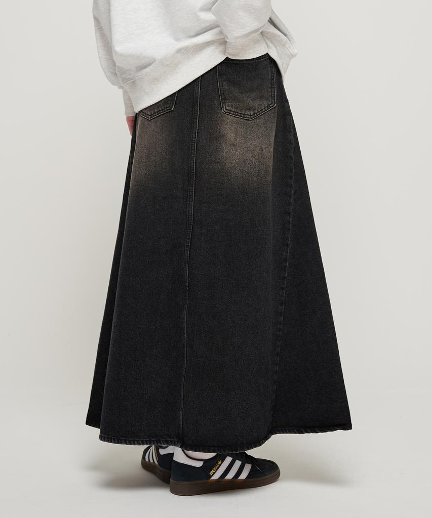 Road Road Maxim Denim Snow Wash Long Skirt (Washed Black)