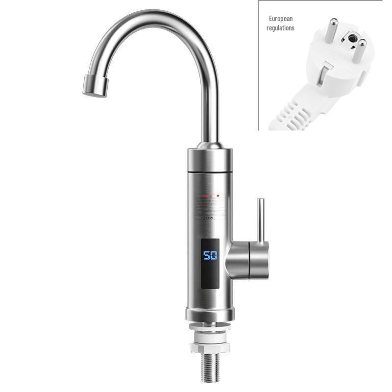 Stainless Steel Instant Electric Water Faucet with Digital Display for Fast Heating - Dual Hot & Cold Use.
