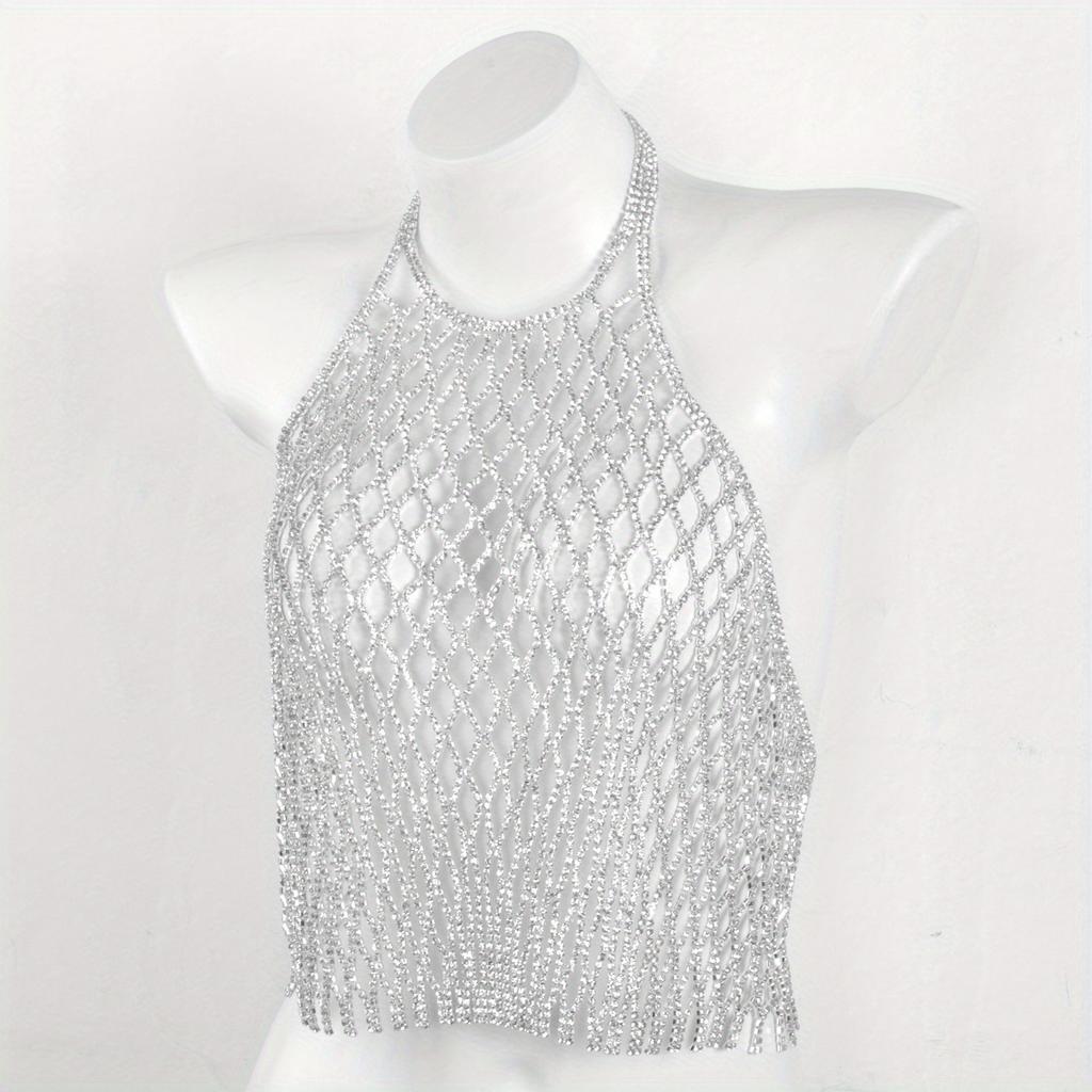 Exaggerated Hollow Out Crop Top Body Chain Inlaid Shiny Rhinestone Sexy Body Chain Jewelry Decoration Female Party Favors