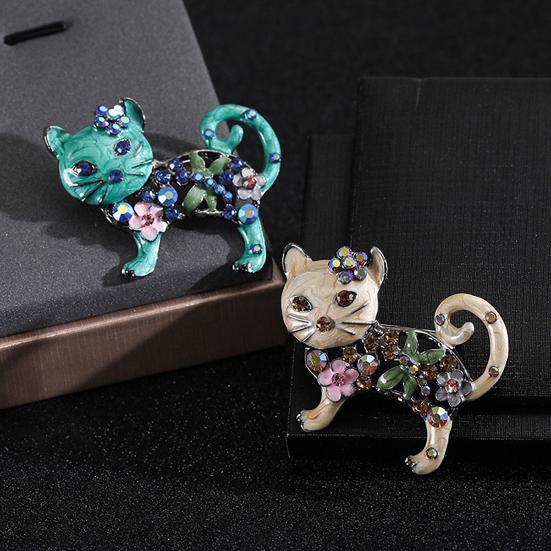 Women Brooch Sparkling Rhinestones Inlaid Cartoon Cat Shape Suit Lapel Pin