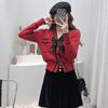 Red sweater women's spring and autumn fashion new chic coat women's Hong Kong flavor trendy bow knitted sweater women