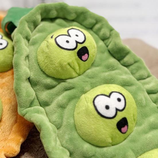 Plush Pea Dog Chew Toy Squeaky IQ Training Food Hiding Pet Interactive Toy Small Medium Large Breed Dogs Teething Cleaning Enrichment Toy