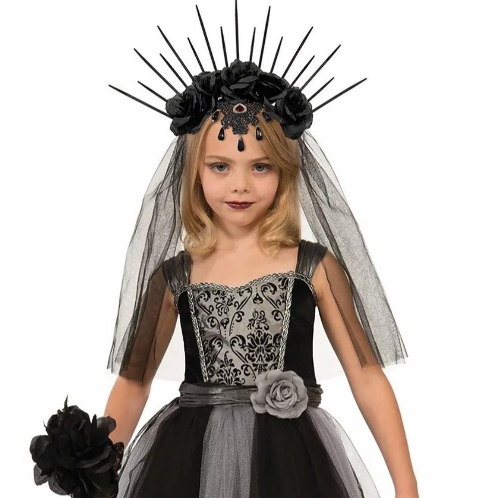 Gothic Halloween Headband Rhinestone Bride Hairband Headdress Veil Headband  Girl