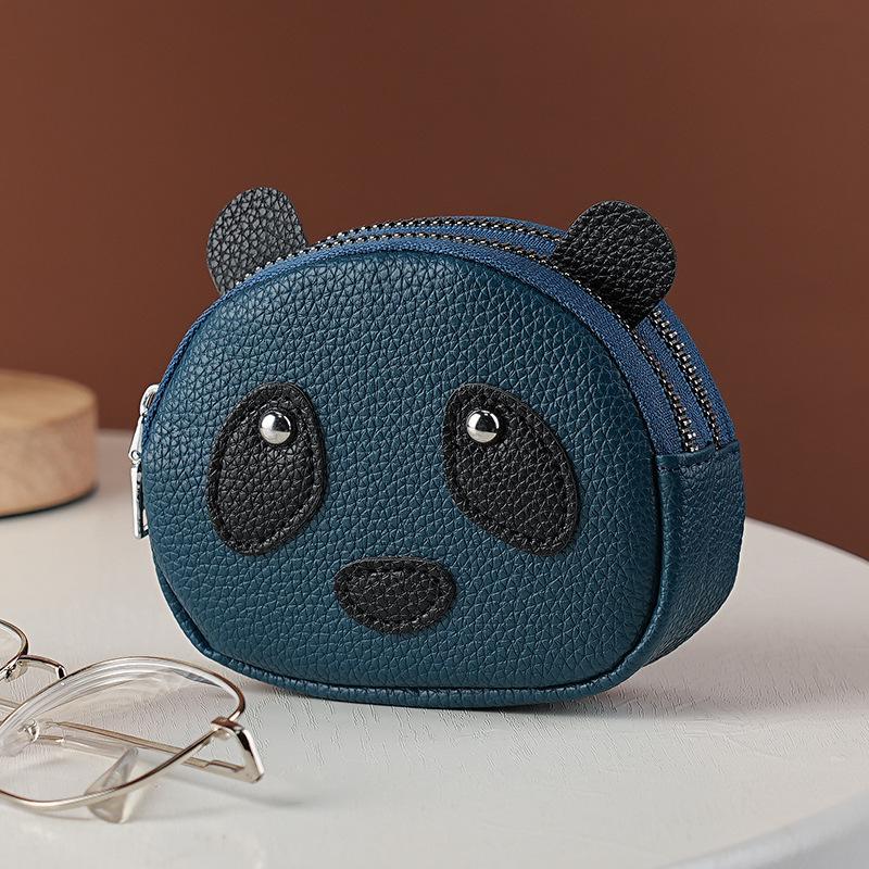 Creative Double Layer Coin Purse Panda Shape Multifunctional Key Bag Zipper Portable Small Handbag