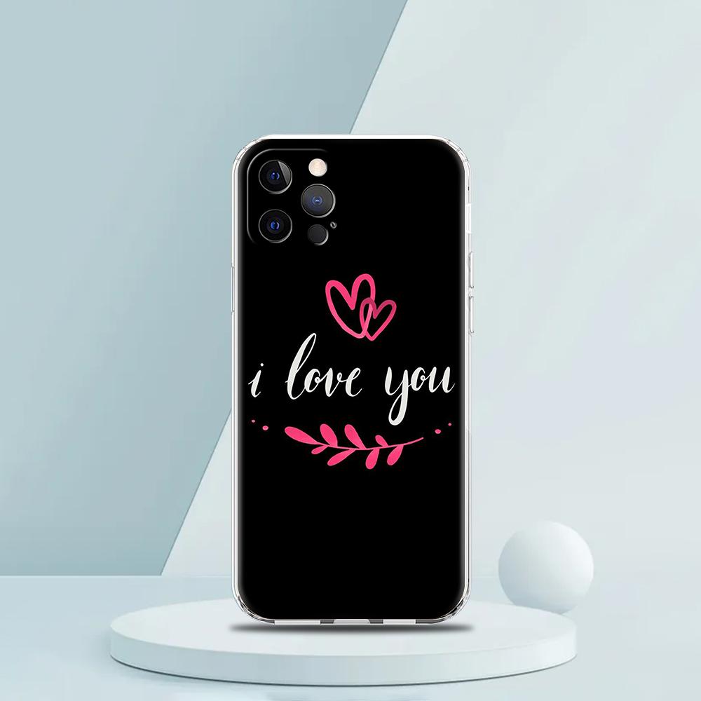 For iPhone 15 16 14 13 12 Mini 11 Pro Max XS X XR SE 7 8 Plus Silicone Clear Cover I Love You Pink Heart Luxury Phone Case