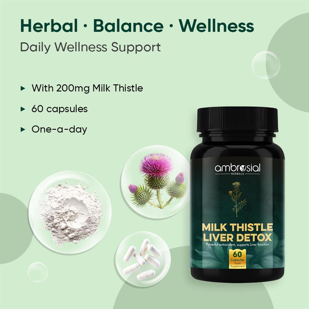 Ambrosial Milk Thistle Liver Detox Supplement| Milk Thistle Capsules for Liver with Dandelion Root | High Strength Herbal Antioxidant Complex for