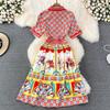 Summer Women Vintage Print Designer Runway Dresses Fashion Long Midi Party Shirt Dress