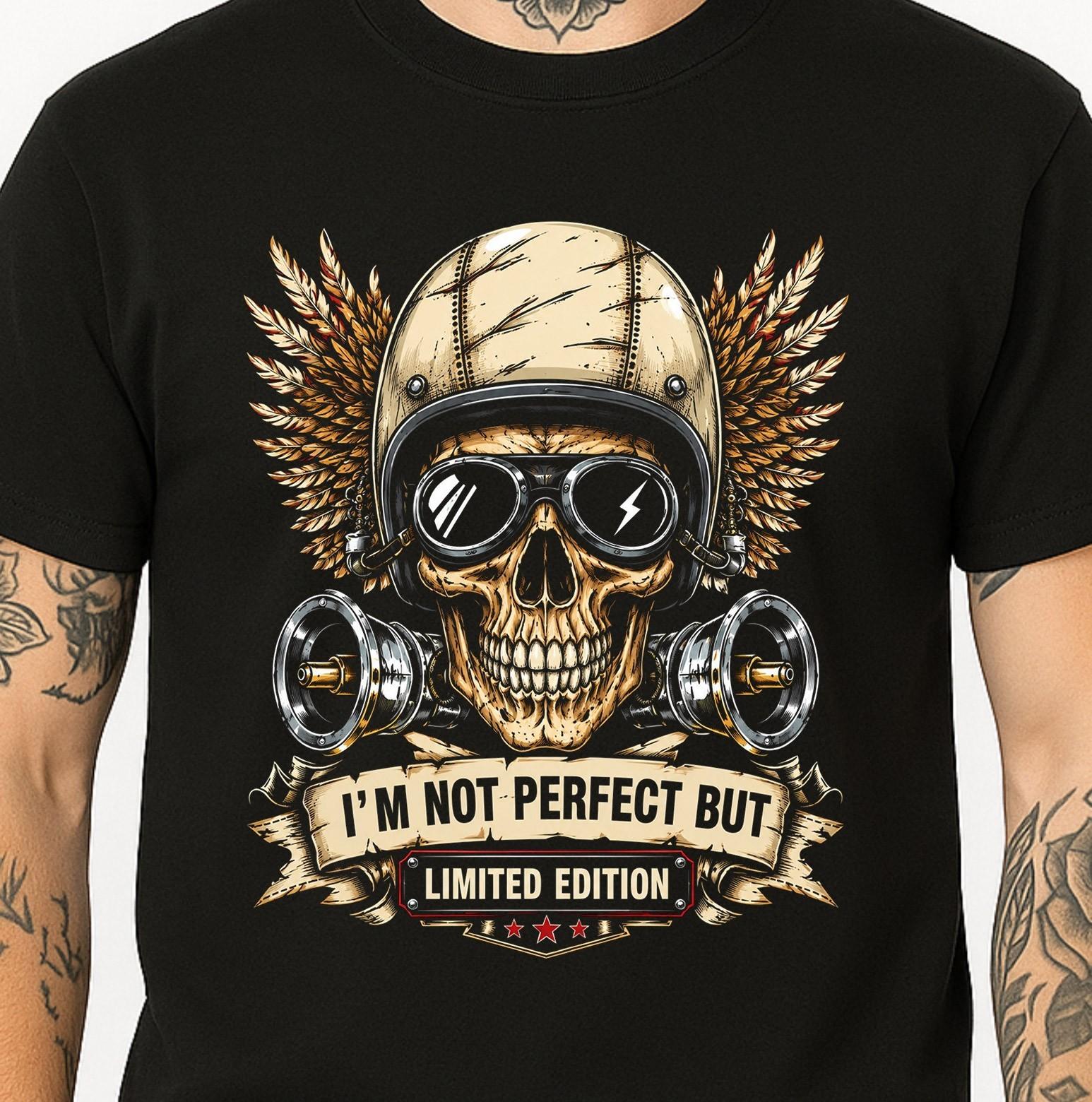 Skull Wings T-Shirt Not Perfect Limited Edition Biker Motorcycle Helmet Tee. M