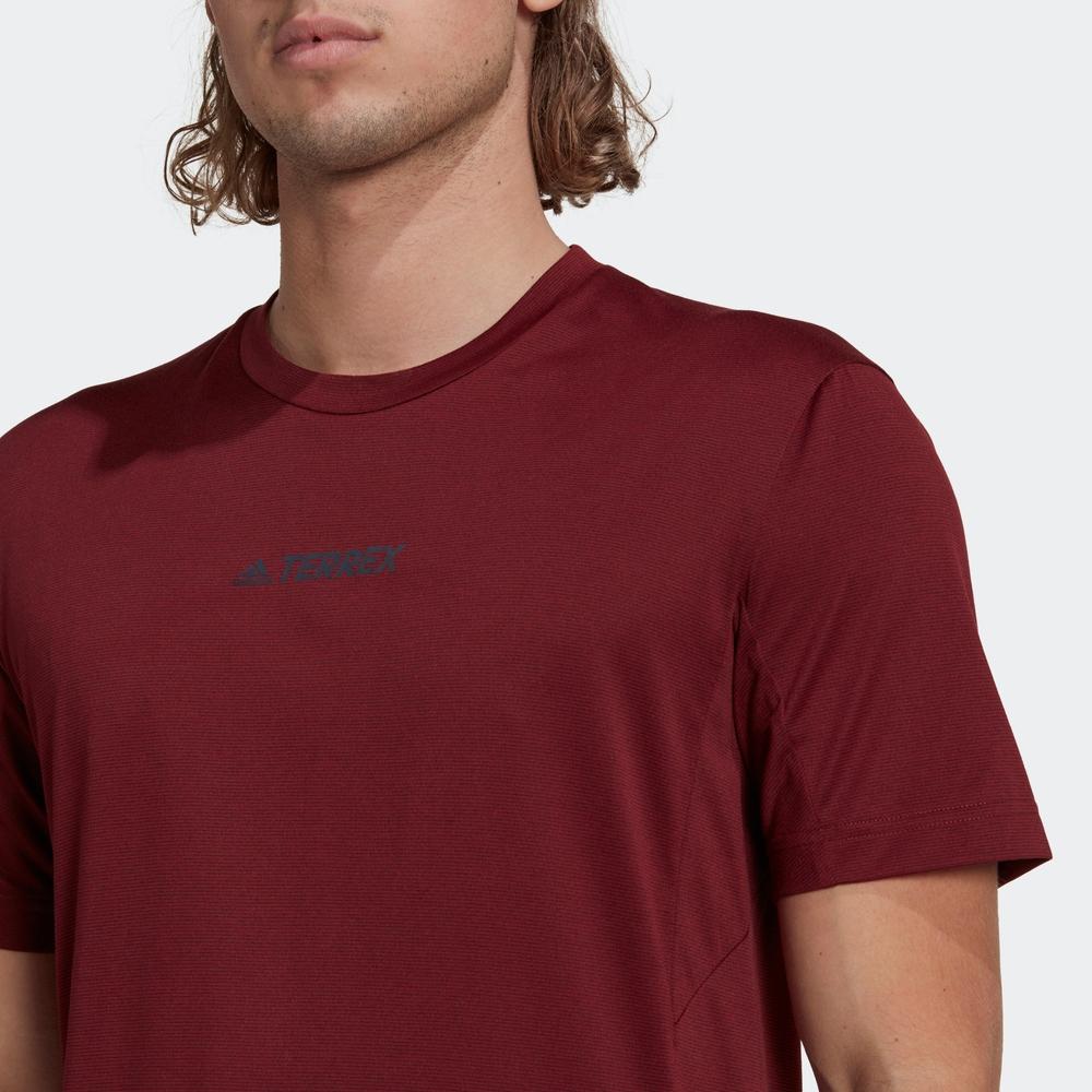Adidas Terrex Round Neck Pullover Solid Color Short Sleeve T-Shirt Men Tops Dark-Red HI1618