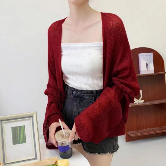 Summer Sun Coat Open Stitch Cardigan Loose Solid Knitted Long Sleeves Office AC Warm Shawl Outdoor