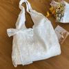 Sweet Embroidery Lace Shoulder Bag Tote Bag With Ribb Canvas Handbag Cloth Korean Style Large Capacity Bag Travel
