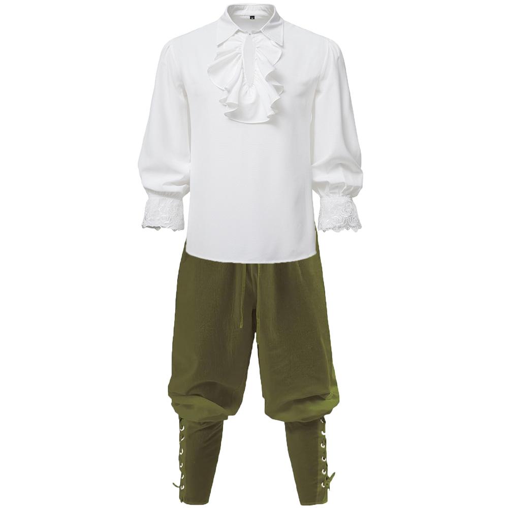 2-teiliges Set für Herren, mittelalterliche Kleidung, Party-Kostüm, Männerhemden und Piratenhosen, Halloween-Anzüge für Männer