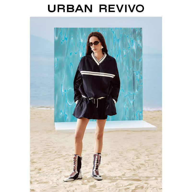 UR 2025 Spring Color-Blocked Tie Short Skirt S
