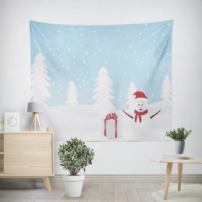 New Year Christmas Snowman Gift Box Pattern Living Room Bedroom Decorative Tapestry